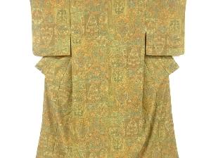 リサイクル　異国人物・花鳥更紗模様小紋着物